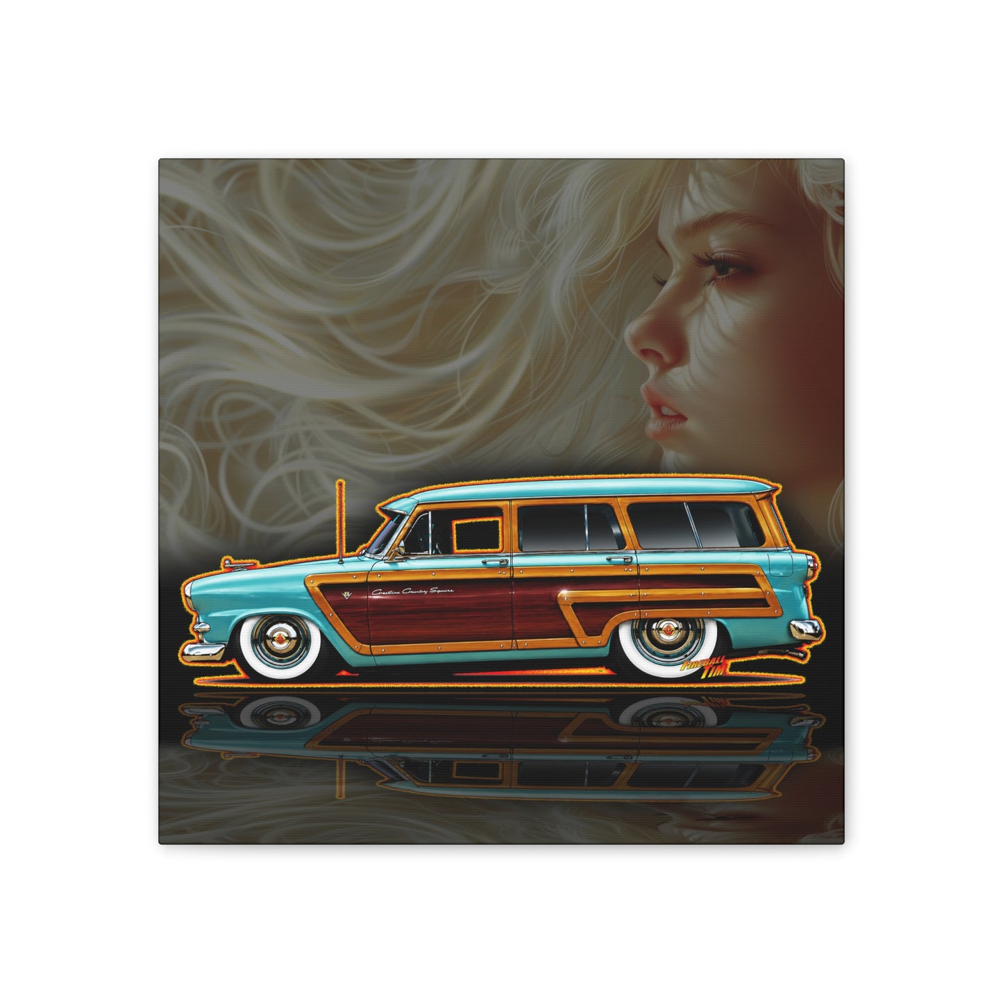 FORD CRESTLINE Country Squire Station Wagon 1953 Collectible Art Canvas Stretched Print