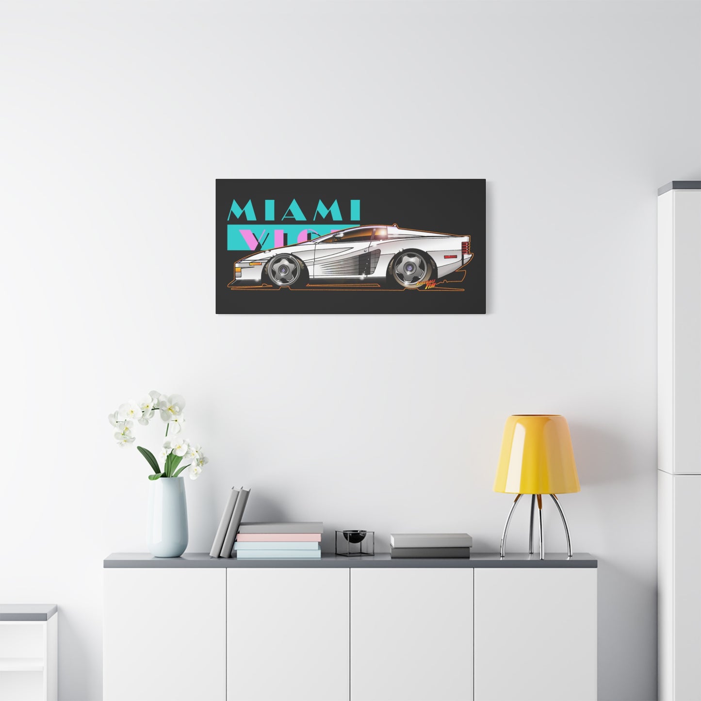 MIAMI VICE FERRARI TESTAROSSA Fireball Canvas Art Wall Print