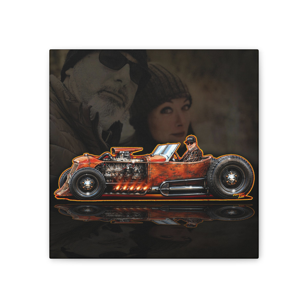 CUSTOM RAT ROD Hot Rod Gretchen Collectible Fireball Art Canvas Stretched Print