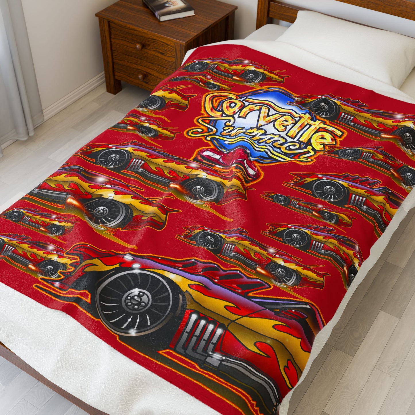 CORVETTE SUMMER Movie Car Art Velveteen Plush Cozy Blanket - 3 Sizes