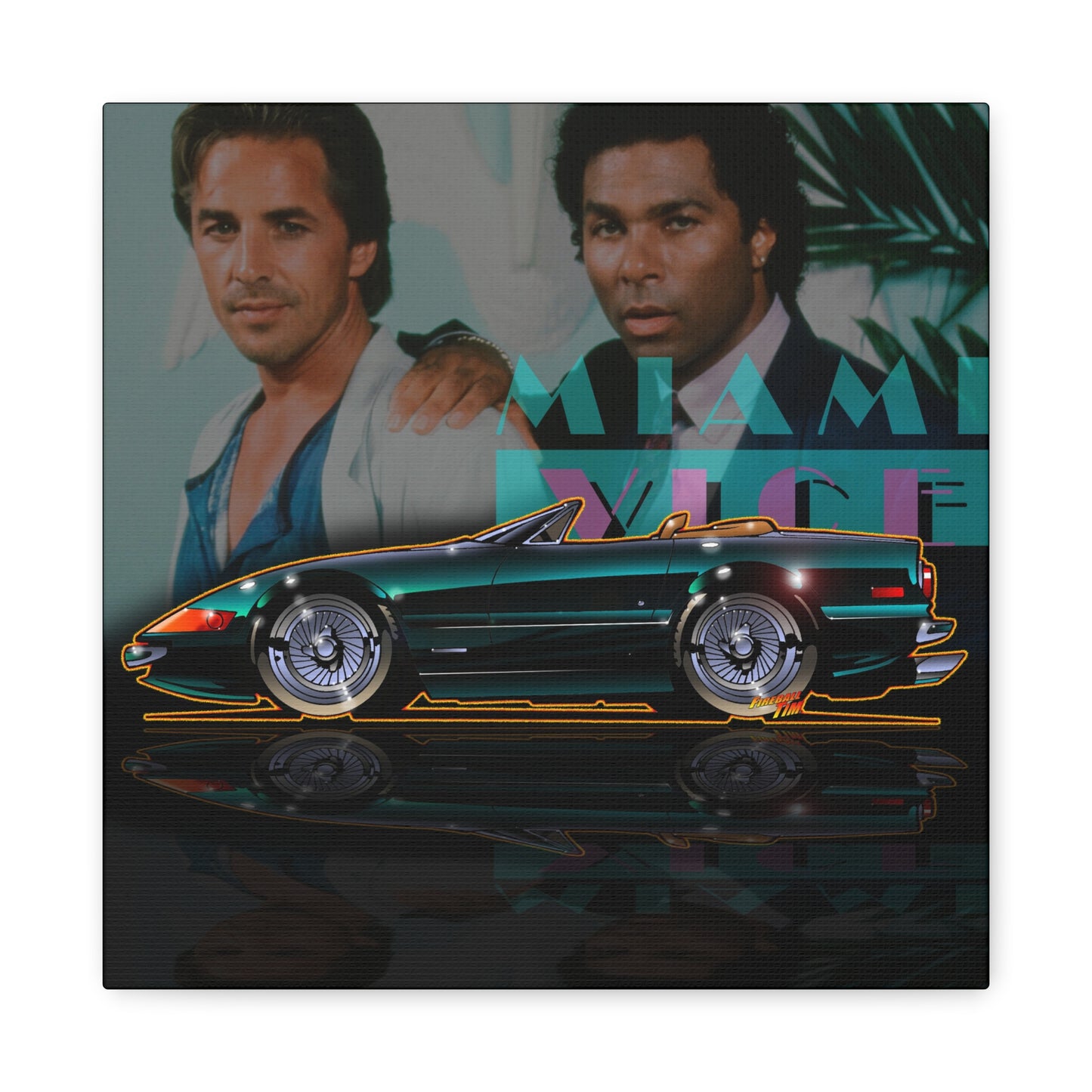 MIAMI VICE FERRARI DAYTONA Fireball Canvas Art Wall Print - 12x12