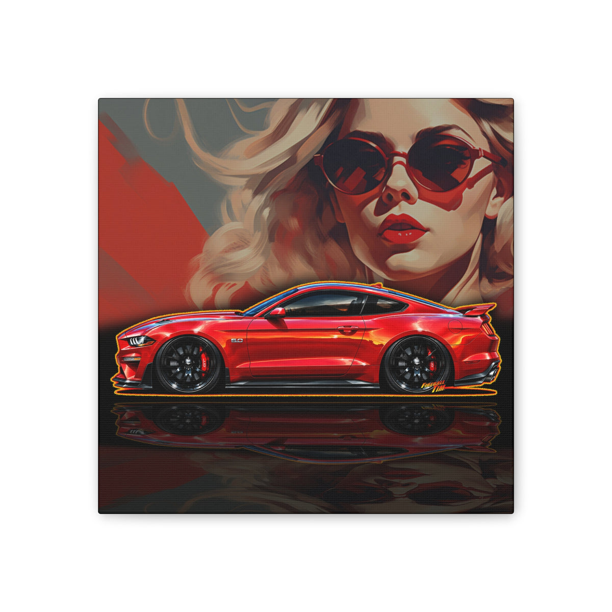 FORD MUSTANG 2019 GT 5.0 Collectible Fireball Art Canvas Stretched Print