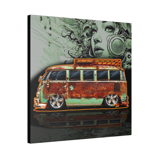 KUSTOM VW VOLKSWAGEN BUS Collectible Fireball Art Canvas Stretched Print