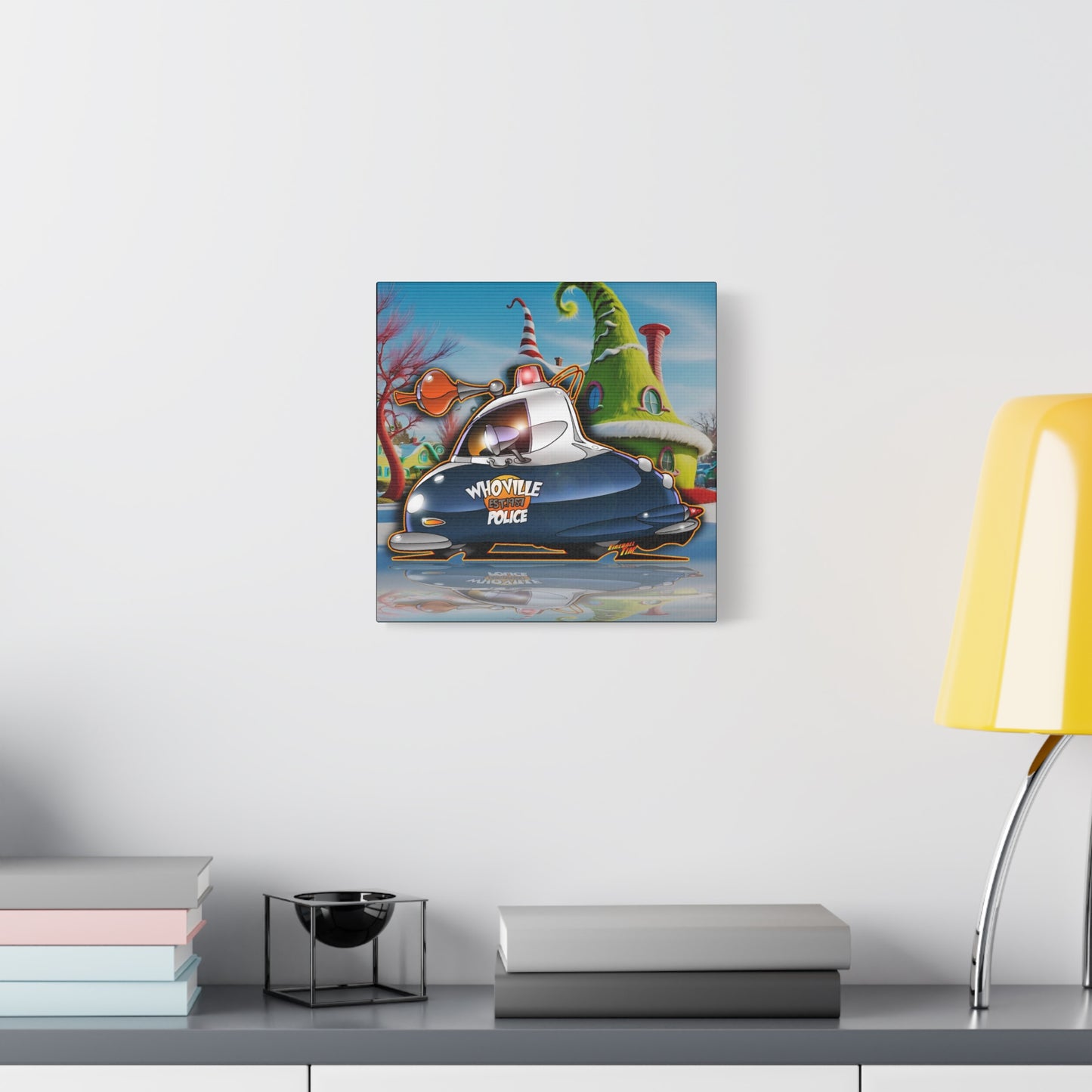 THE GRINCH WHOVILLE POLICE CAR Fireball Art Canvas Print - 12x12