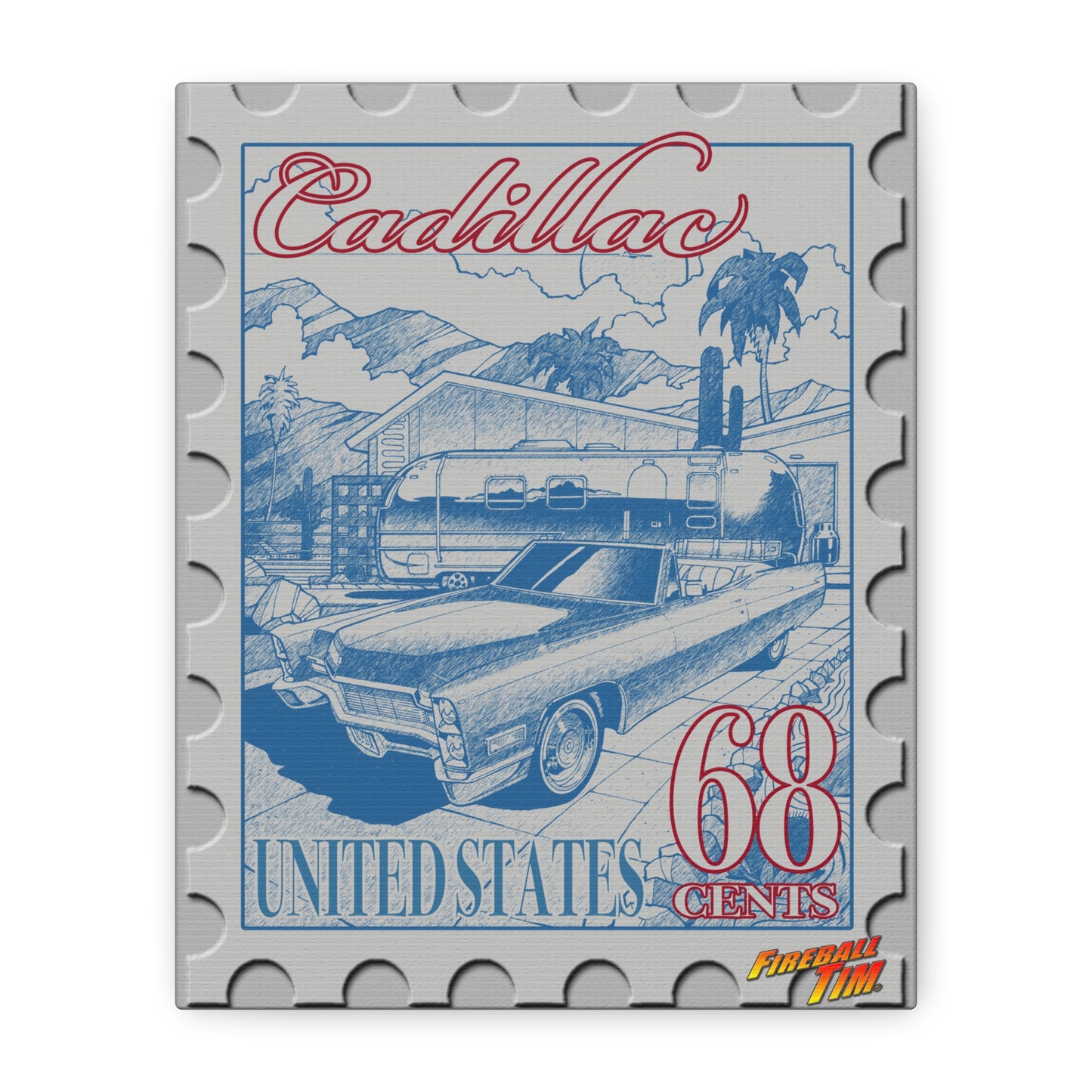 CADILLAC VINTAGE TRAILER 1968 Postage Stamp Fireball Art Canvas Print