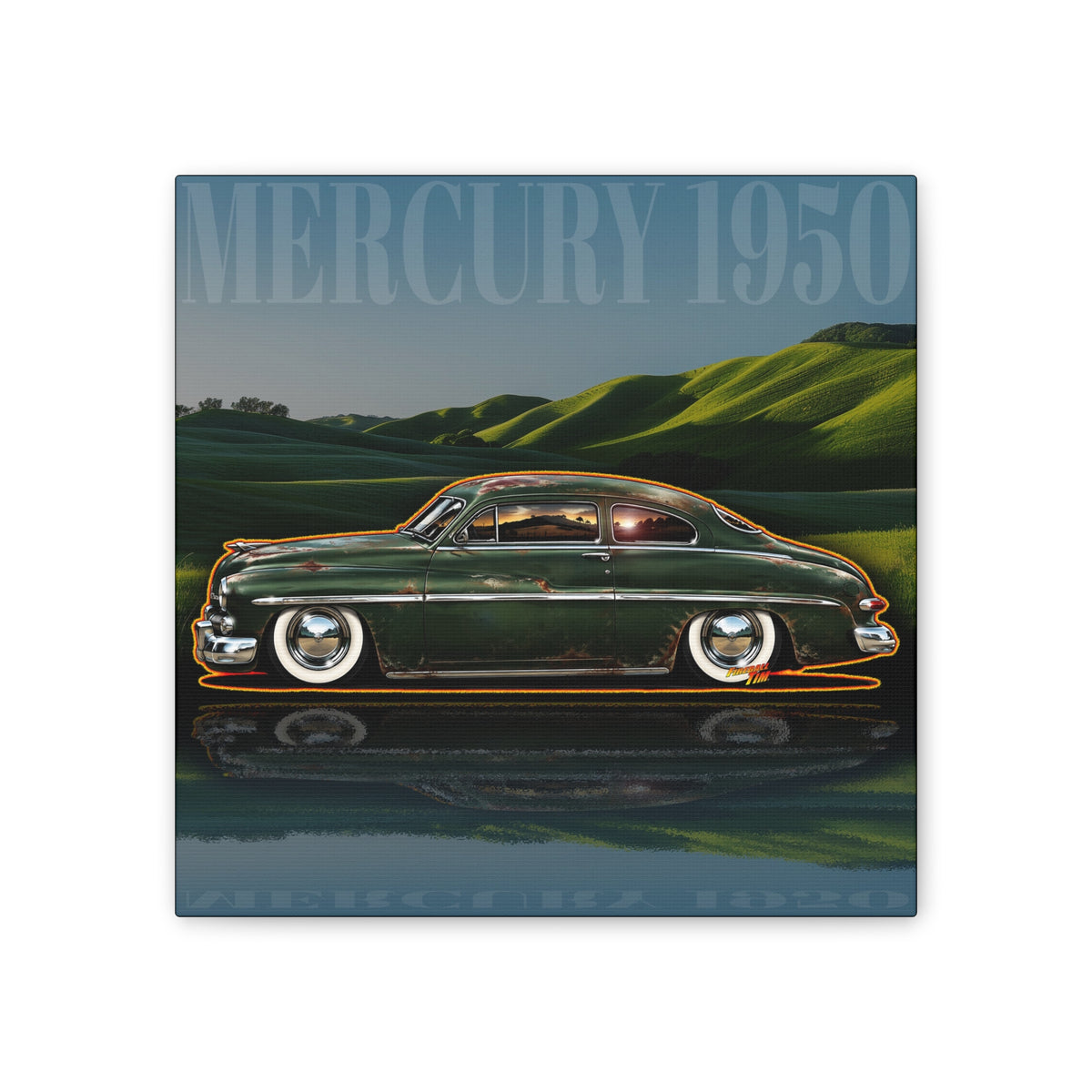 MERCURY COUPE 1950 Collectible Fireball Art Canvas Stretched Print