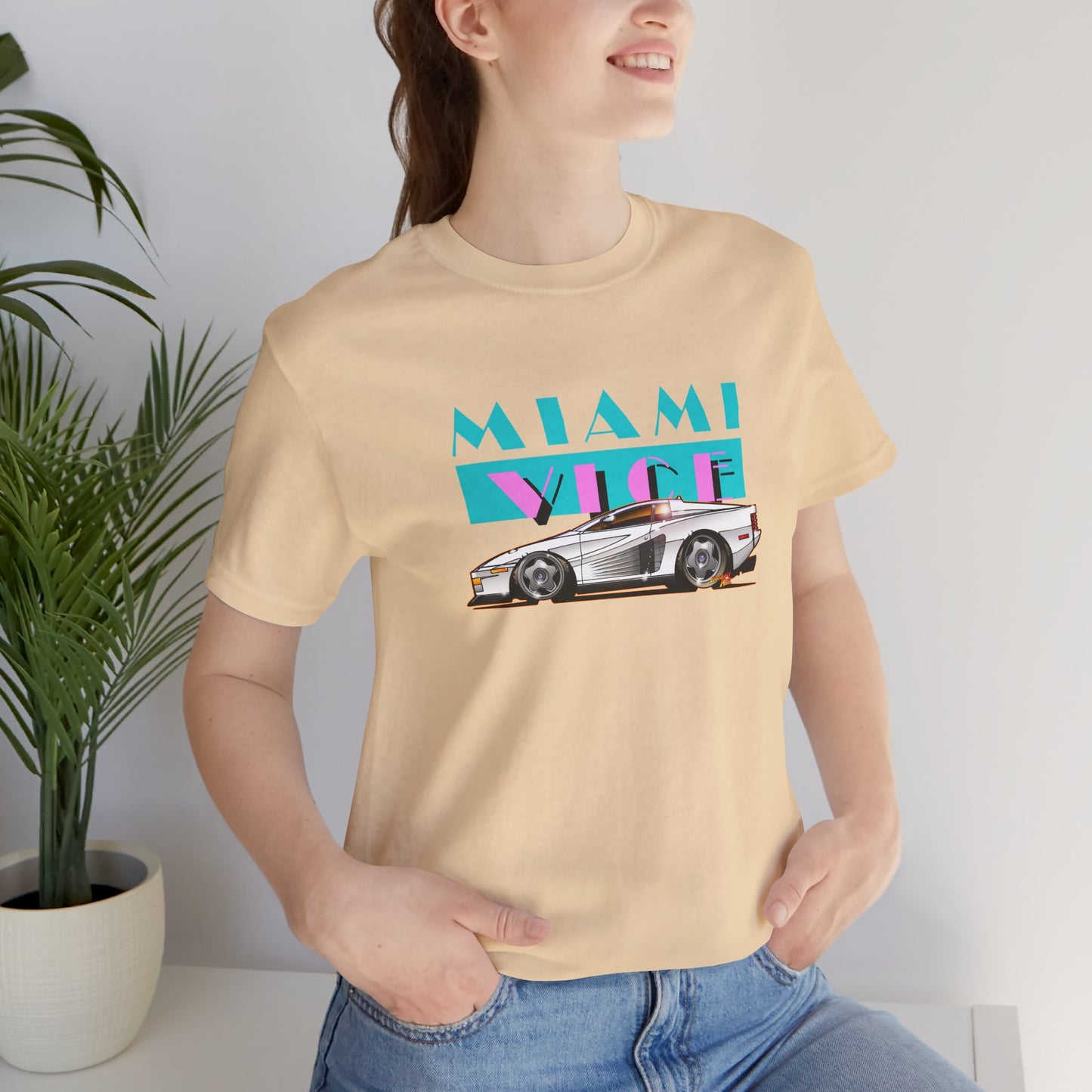 MIAMI VICE FERRARI TESTAROSSA TV Show Short Sleeve Tee 12 Colors