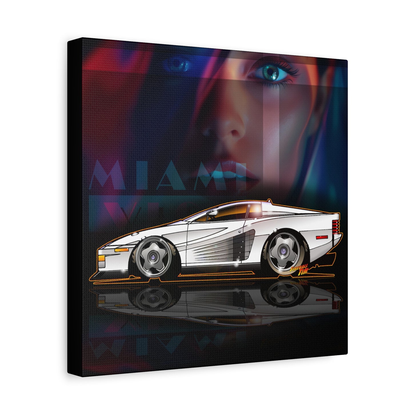 MIAMI VICE FERRARI TESTAROSSA Fireball Canvas Art Wall Print - 12x12