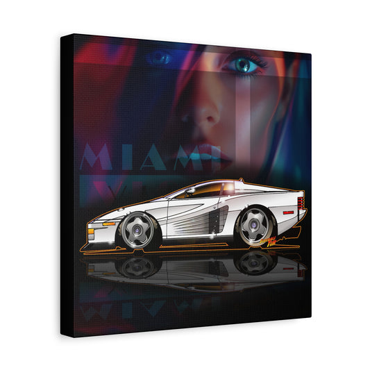 MIAMI VICE FERRARI TESTAROSSA Fireball Canvas Art Wall Print - 12x12
