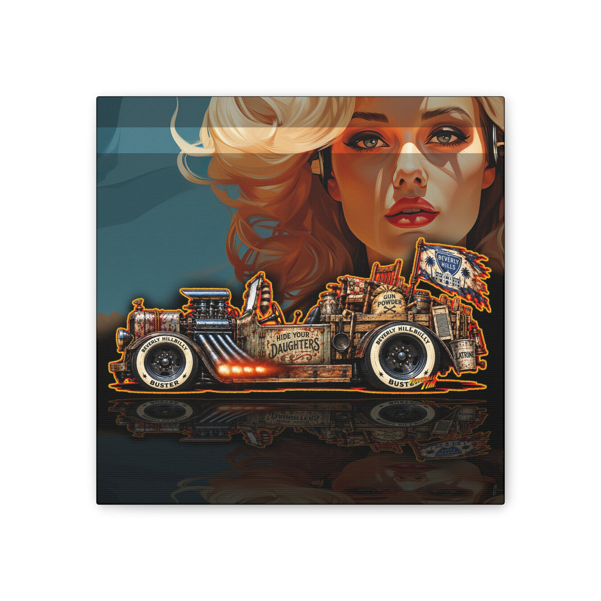 BEVERLY HILLBILLIES Hillbilly Buster Hot Rod Collectible Fireball Art Canvas Stretched Print