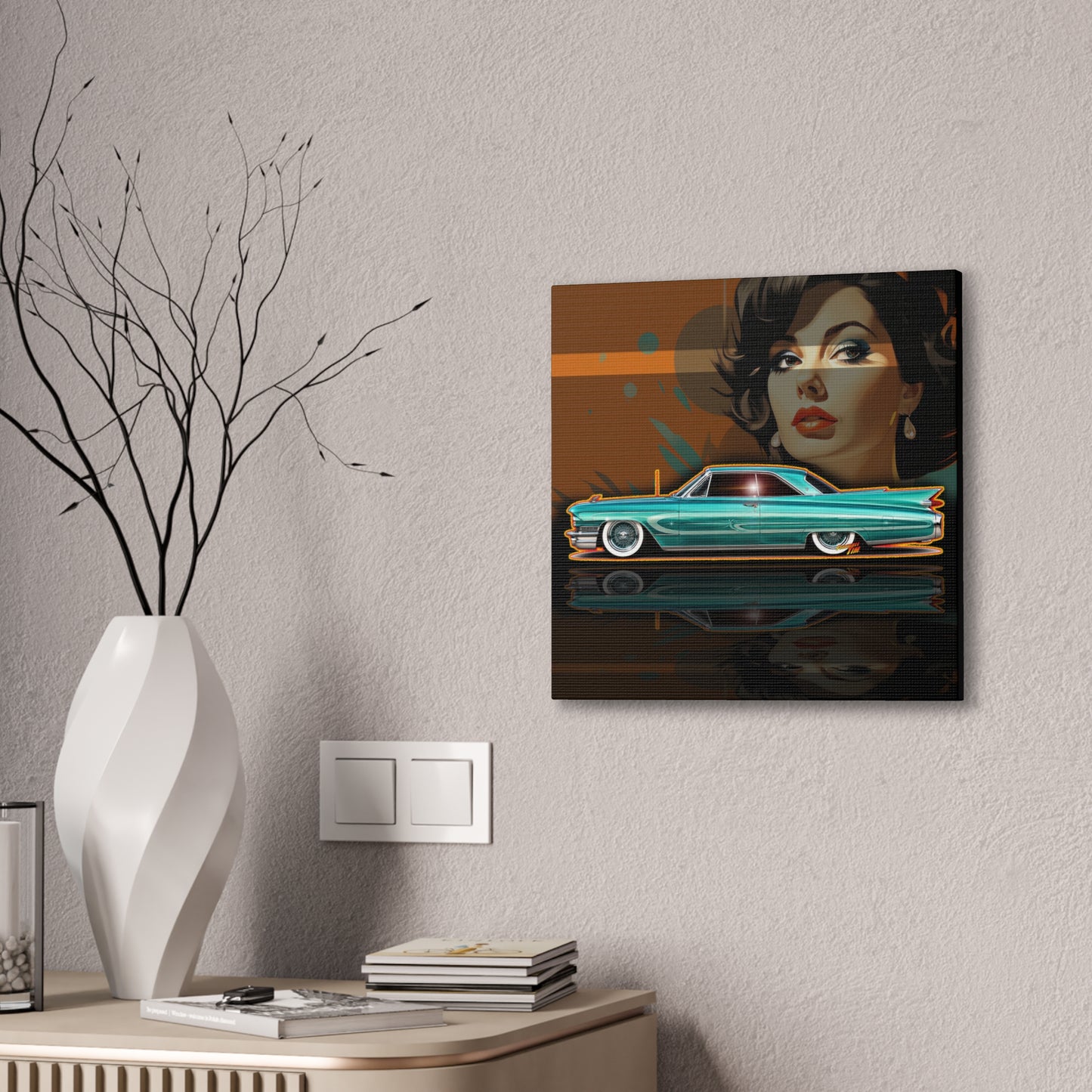 CADILLAC CUSTOM COUPE 1961 Collectible Fireball Art Canvas Stretched Print