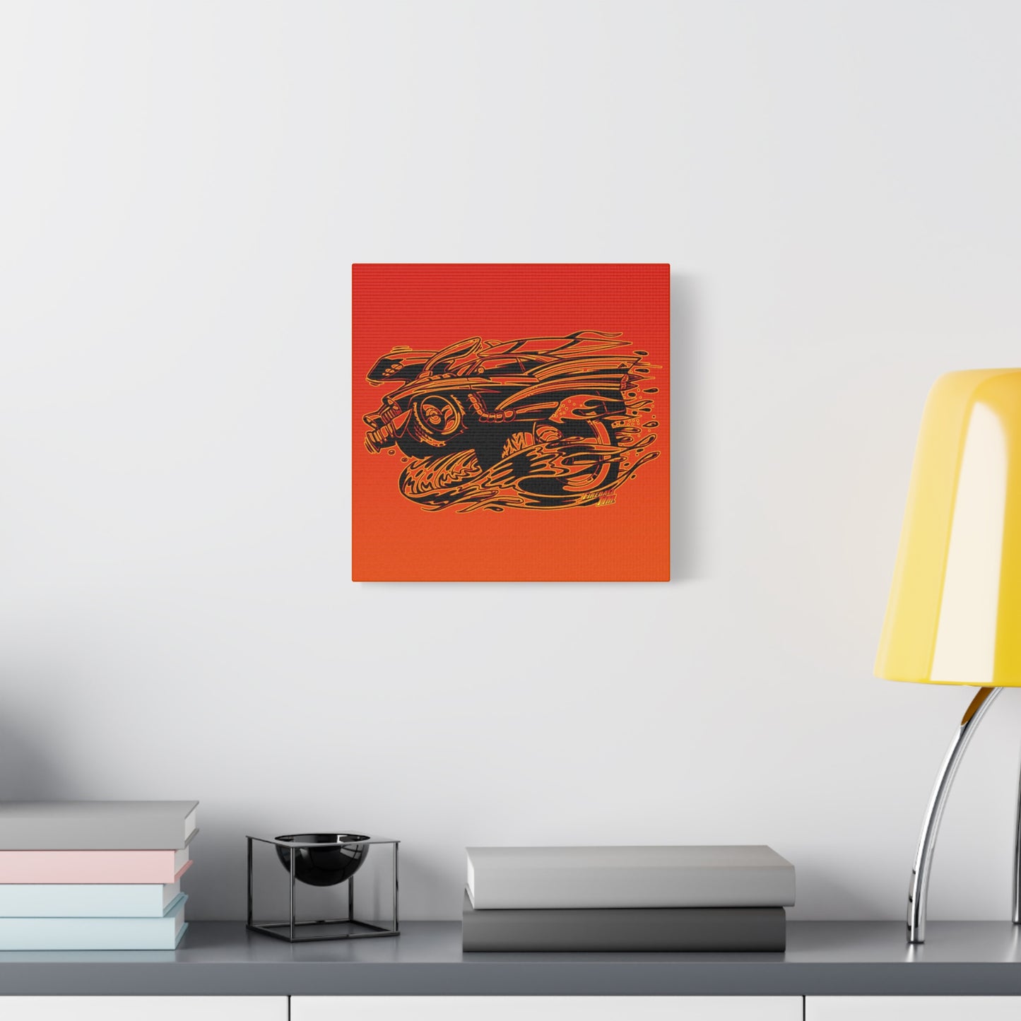 HOT ROD CHEVY Muscle Car Fireball Art Canvas Wall Print - Multiple Sizes
