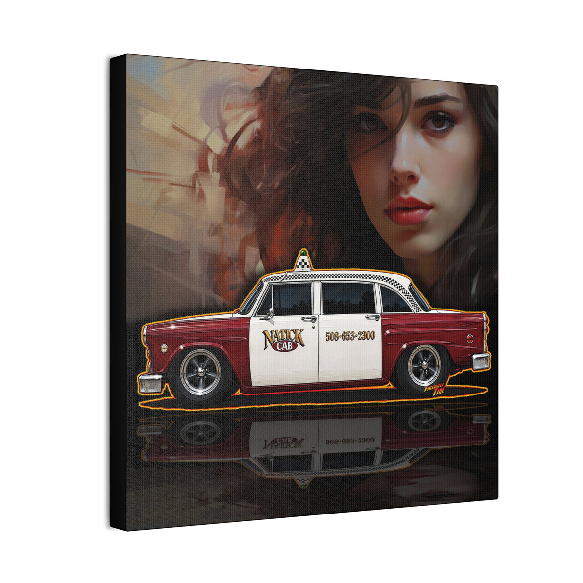 NATICK CHECKER CAB Collectible Fireball Art Canvas Stretched Print