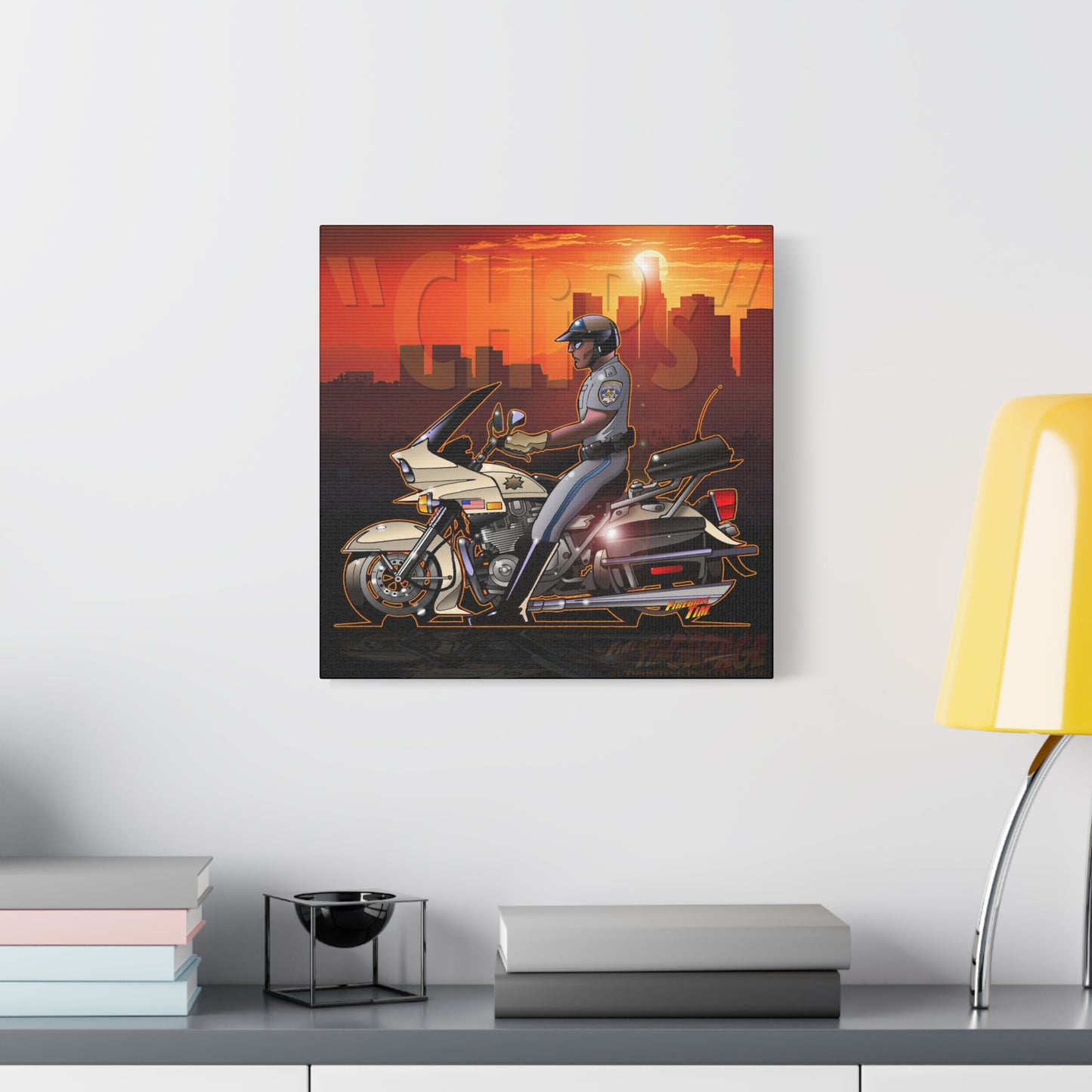 CHiPS TV Show Kawasaki Motorcycle Fireball Art Canvas Print