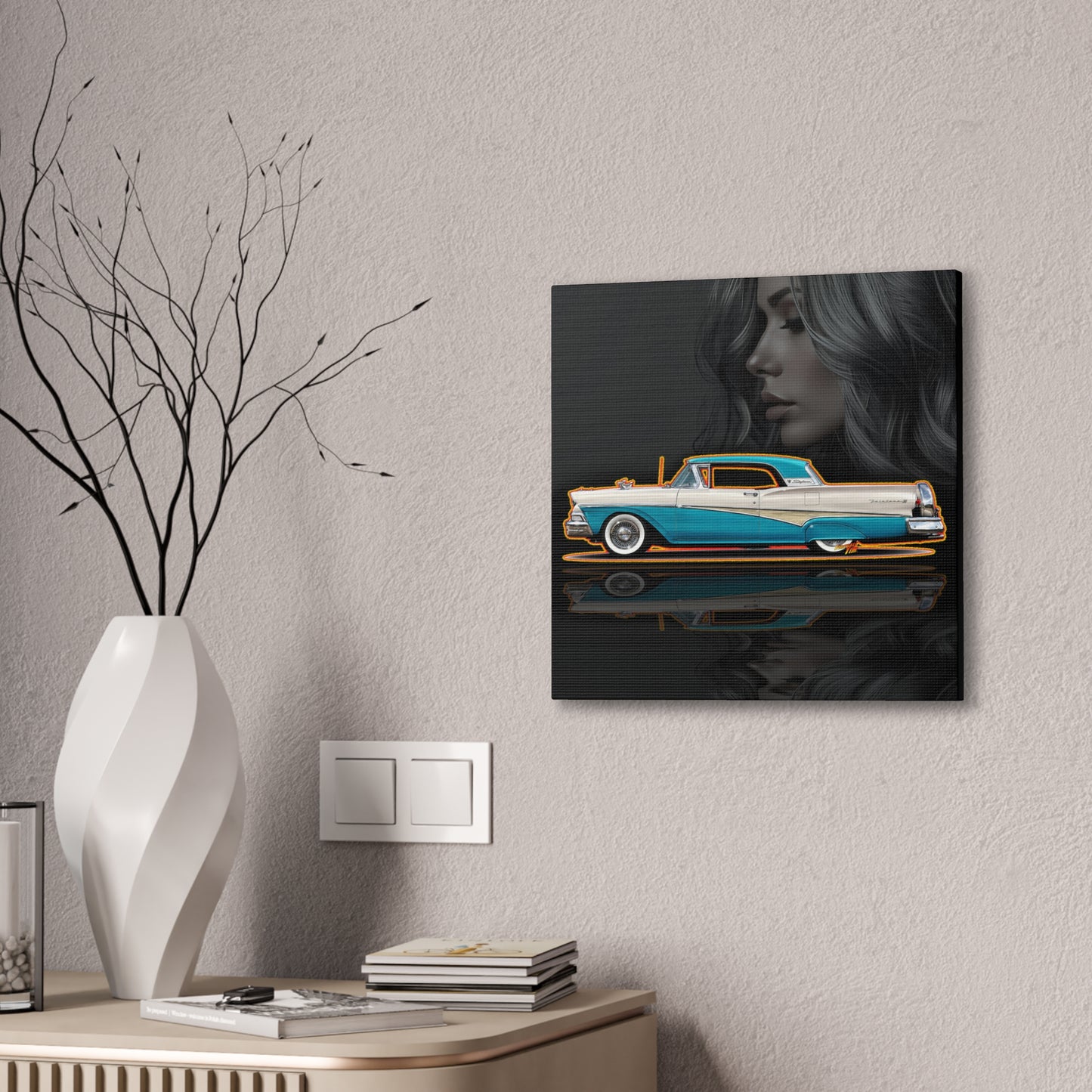 FORD FAIRLANE SKYLINER 1958 Collectible Fireball Art Canvas Stretched Print