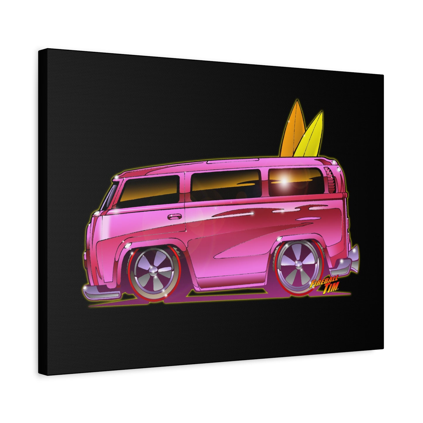 HOT WHEELS PINK BEACH BOMB BUS Fireball Art Canvas Print