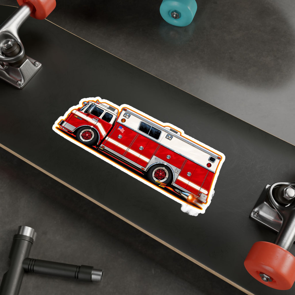 FIRE TRUCK Collectible Fireball Art Stickers in 4 Sizes