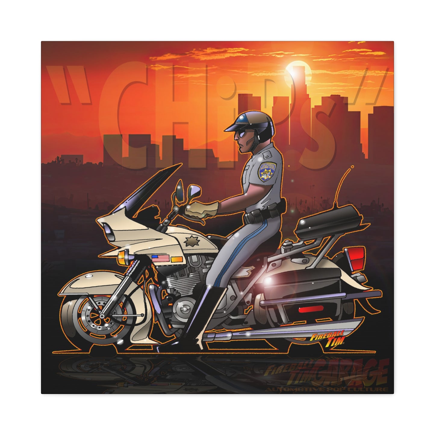 CHiPS TV Show Kawasaki Motorcycle Fireball Art Canvas Print