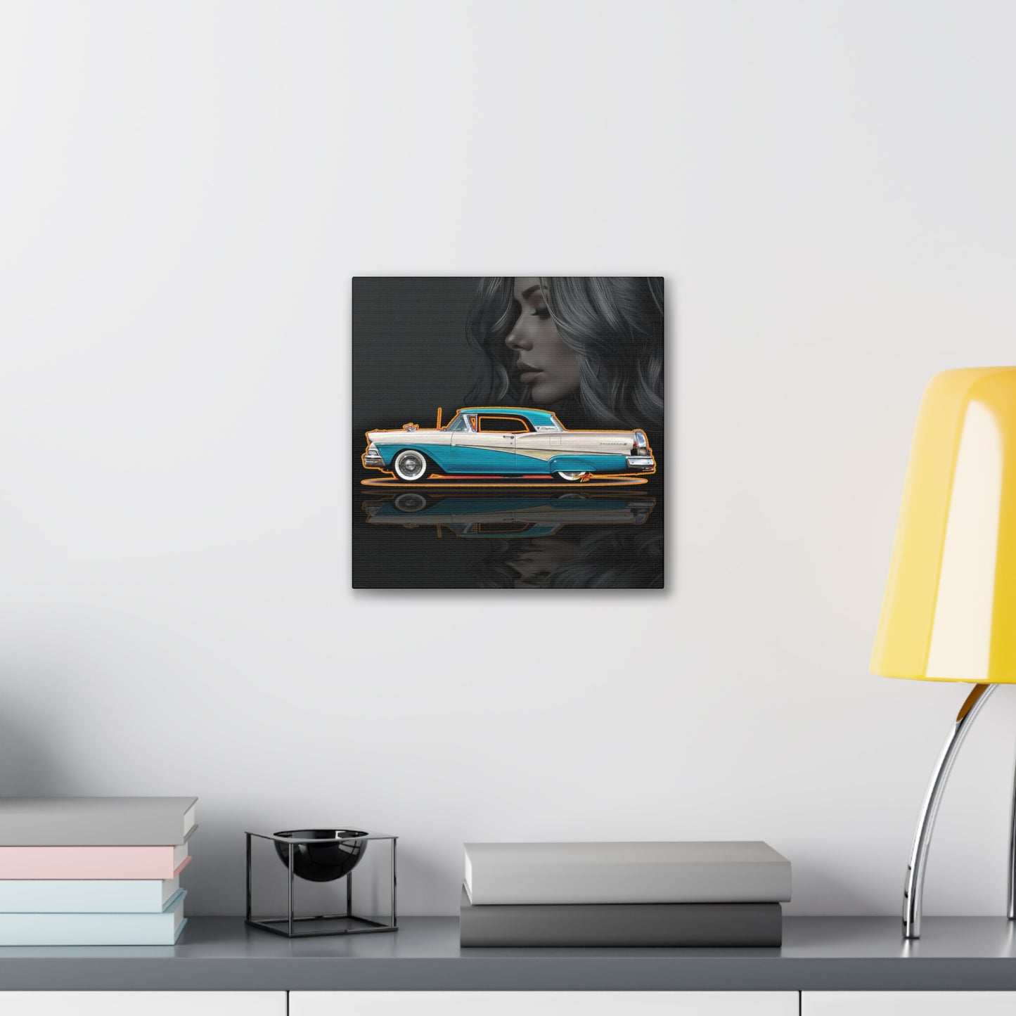 FORD FAIRLANE SKYLINER 1958 Collectible Fireball Art Canvas Stretched Print