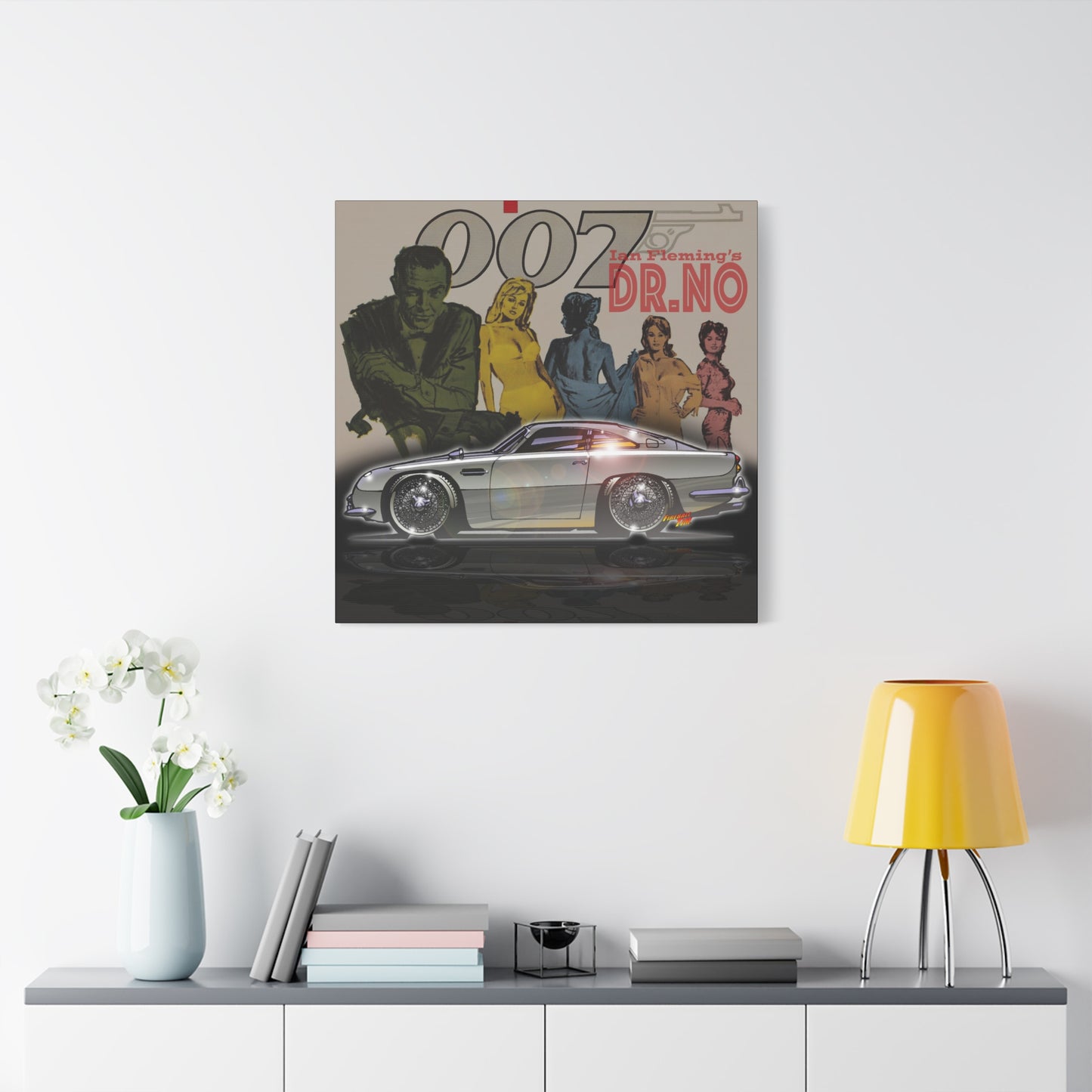 DR. NO ASTON MARTIN DB5 James Bond Fireball Art Canvas Wall Print - 3 Sizes