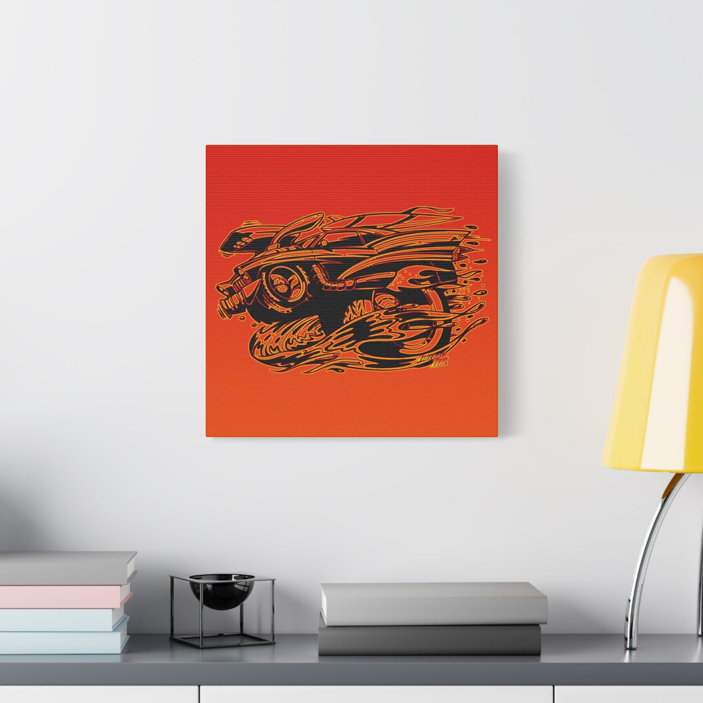 HOT ROD CHEVY Muscle Car Fireball Art Canvas Wall Print - Multiple Sizes