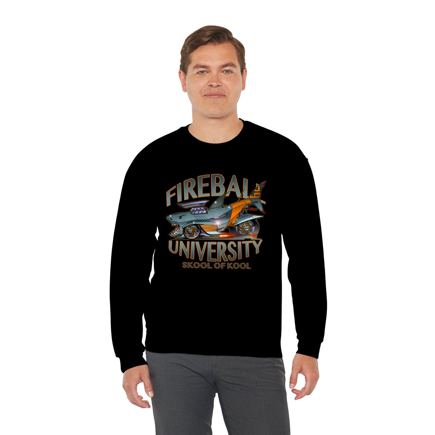 FIREBALL UNIVERSITY Skool of Kool Maneater Shark Hot Rod Concept Art Sweatshirt 5 Colors