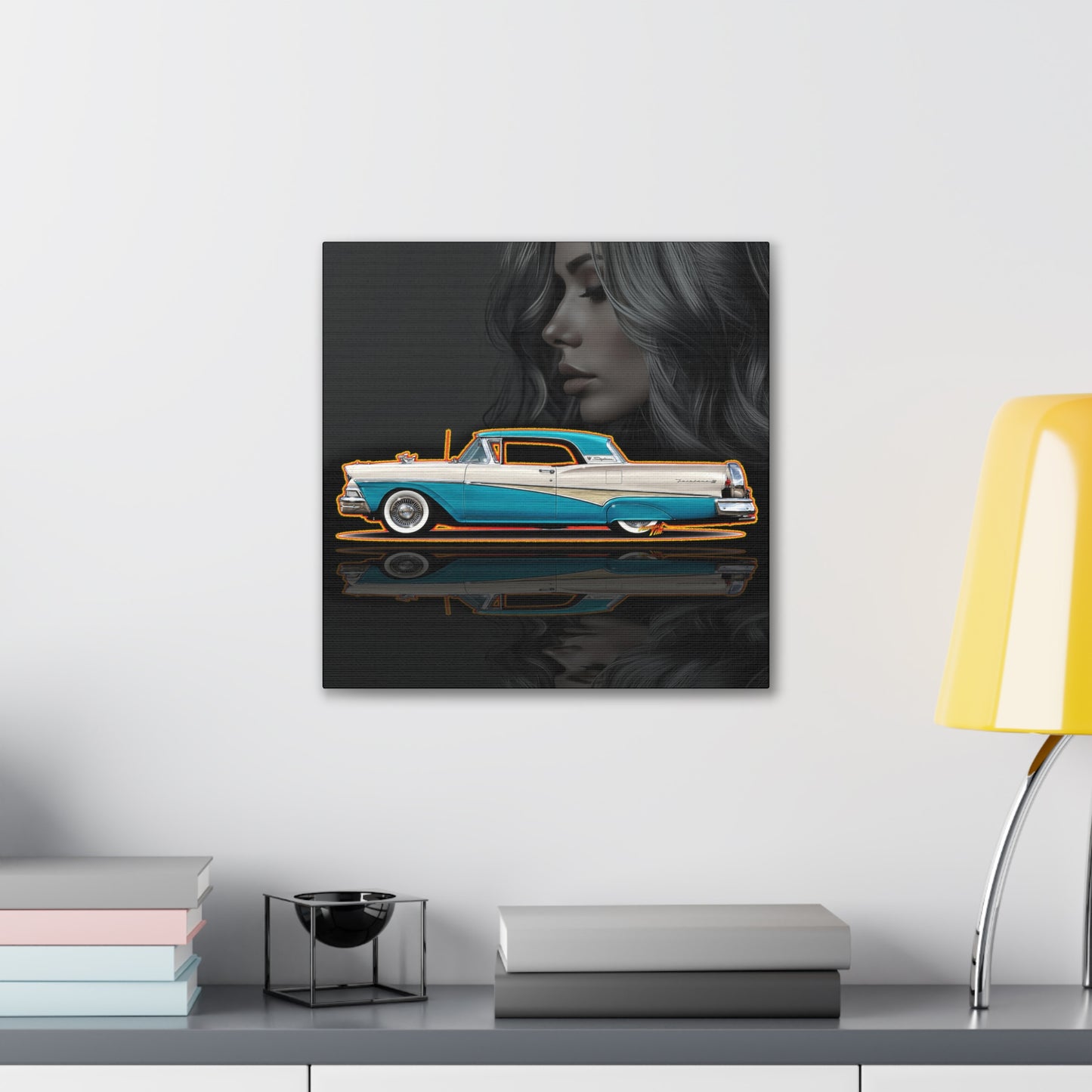 FORD FAIRLANE SKYLINER 1958 Collectible Fireball Art Canvas Stretched Print