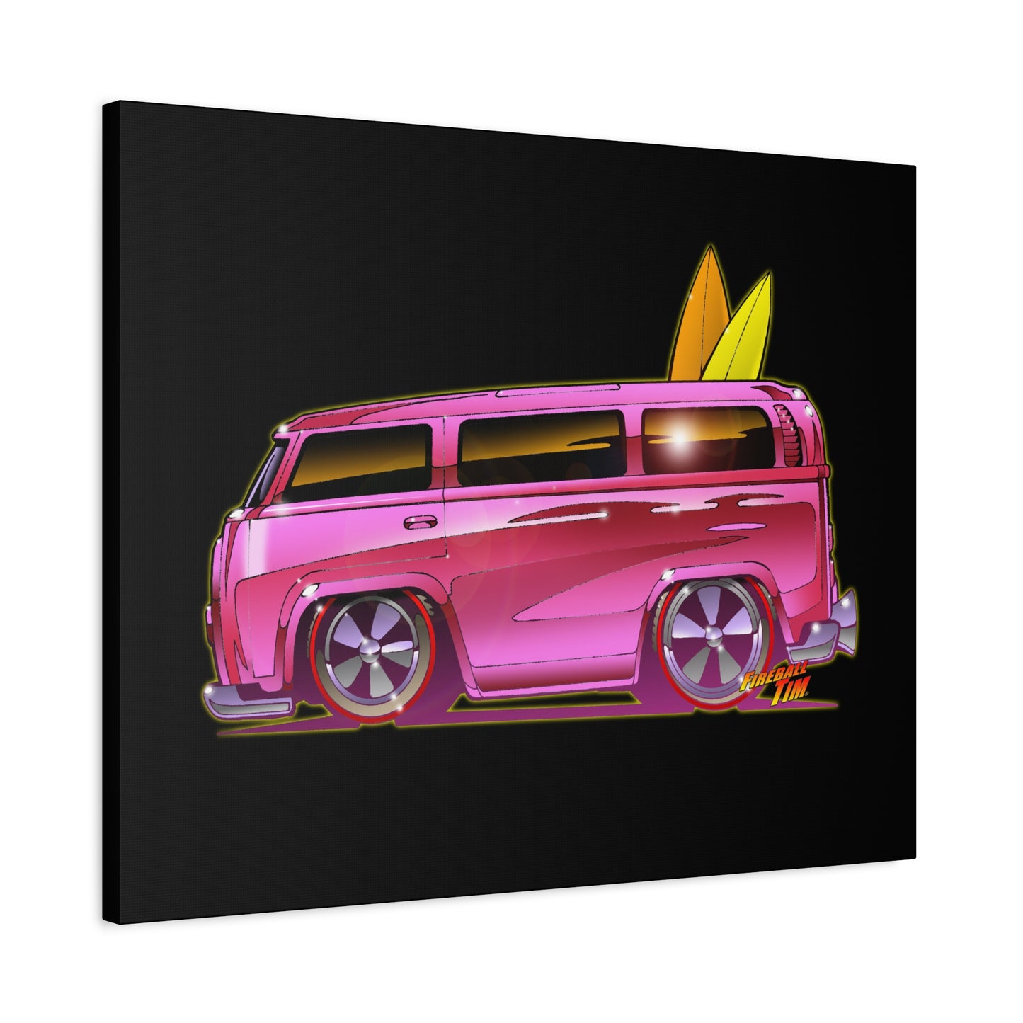 HOT WHEELS PINK BEACH BOMB BUS Fireball Art Canvas Print