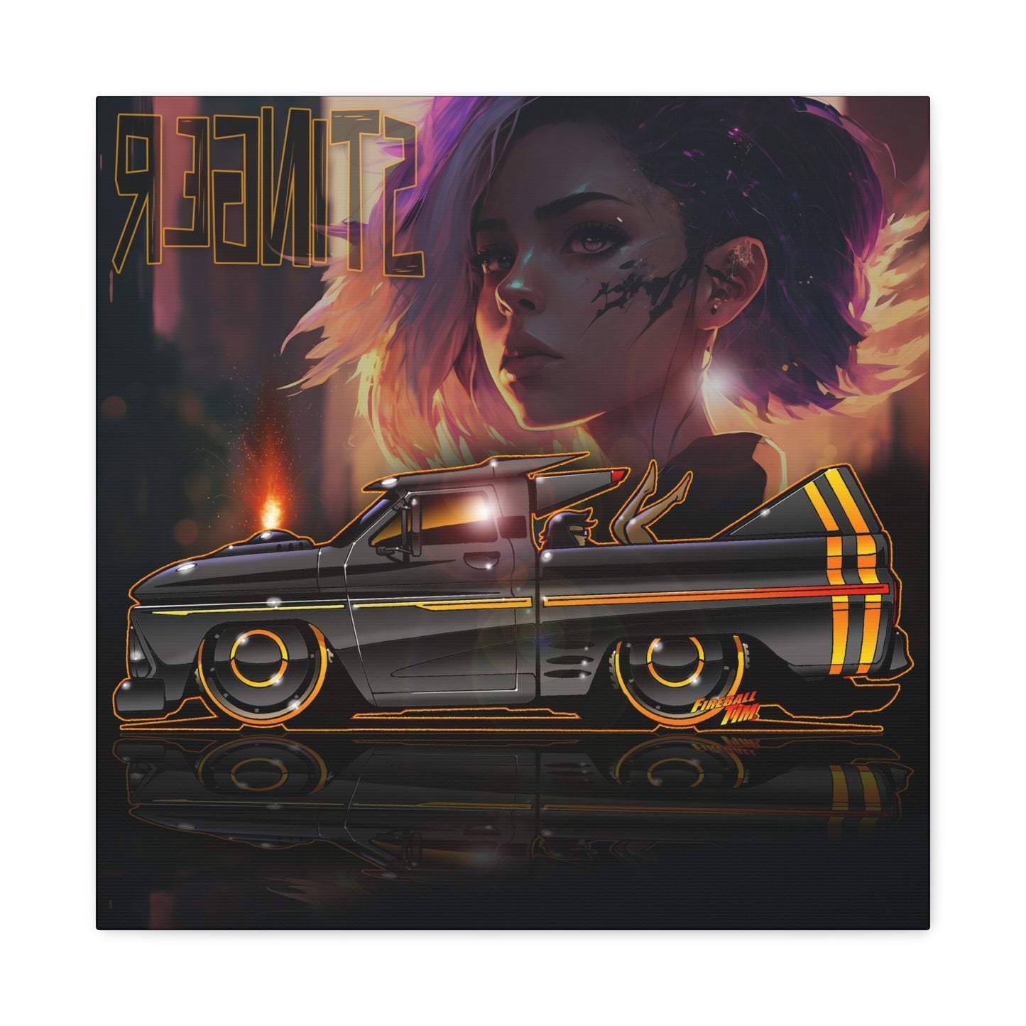 CHEVROLET C10 1960 Stinger Pickup Truck Fireball Art Canvas Print