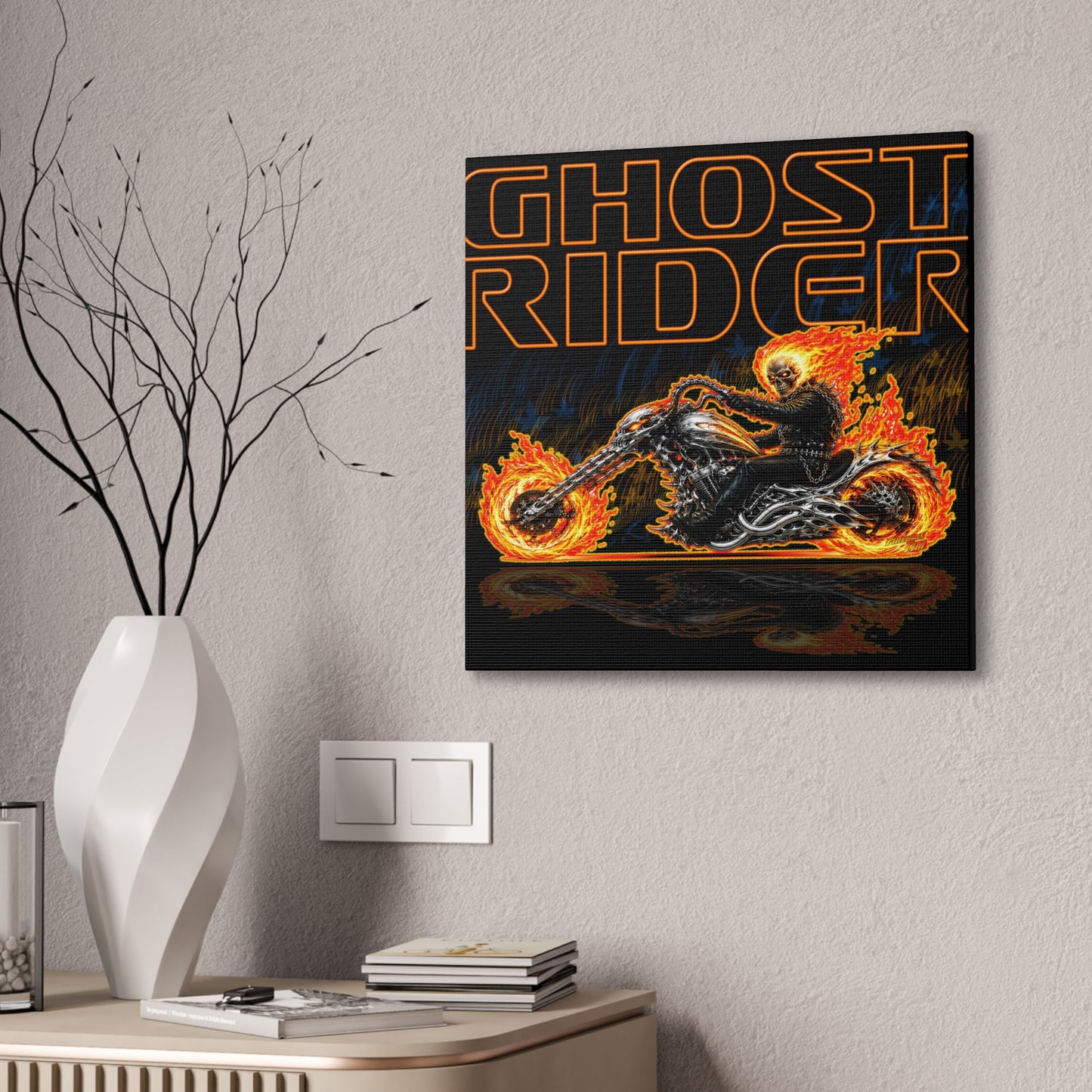 GHOST RIDER CHOPPER Collectible Fireball Art Canvas Stretched Print