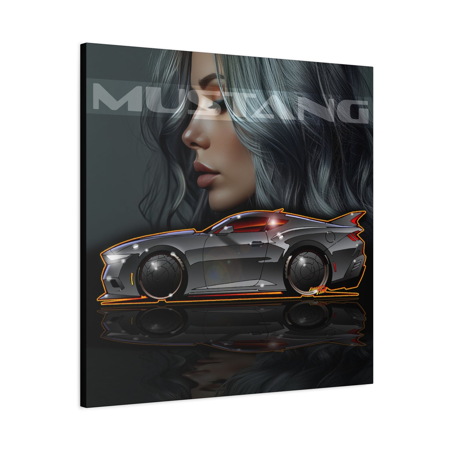FORD MUSTANG 2025 Silver Streak Fireball Art Canvas Print