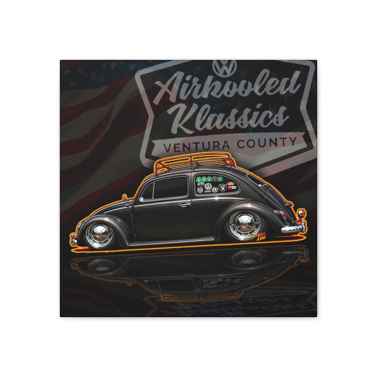 AIRKOOLED KLASSICS Custom VW Bug Collectible Fireball Art Canvas Stretched Print