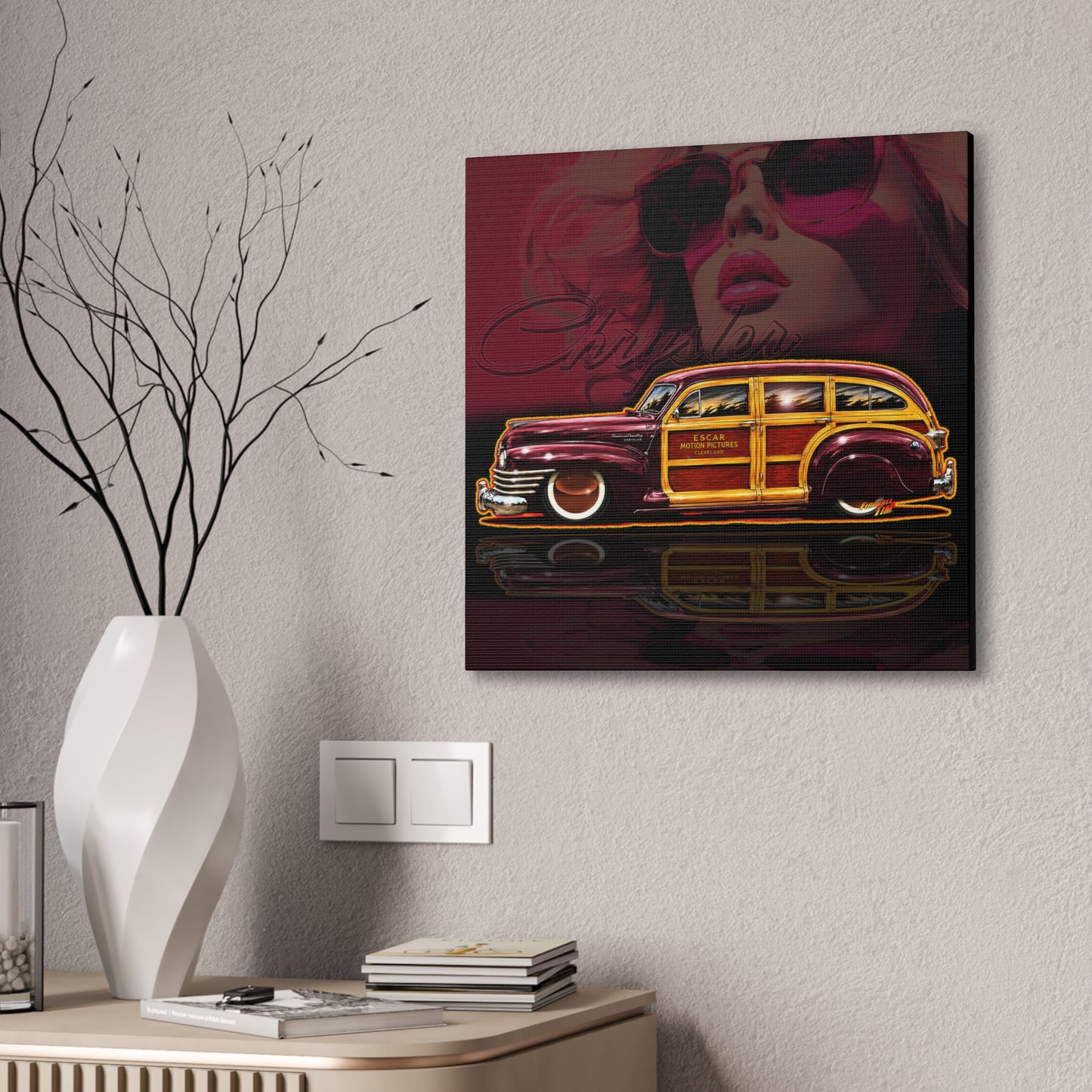 CHRYSLER TOWN & COUNTRY 1942 Collectible Fireball Art Canvas Stretched Print