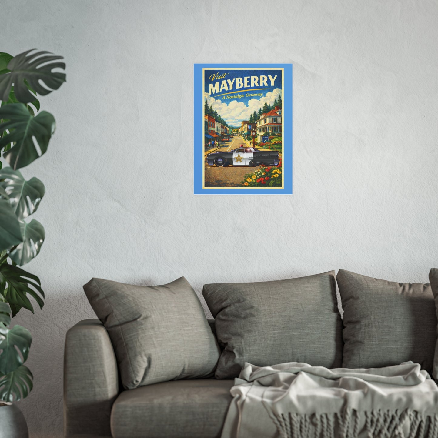 VISIT MAYBERRY Andy Griffith Police Car Vintage Fireball Art Travel Poster Satin/Matte