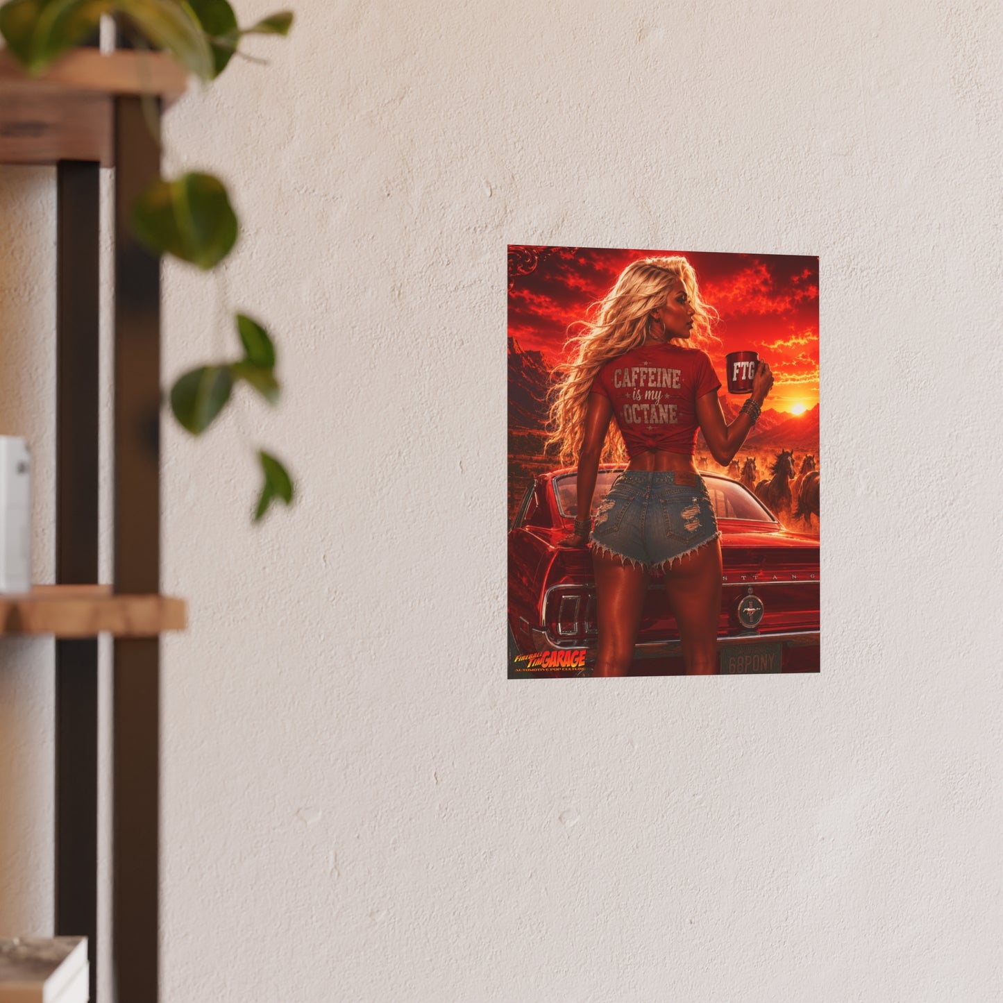 CINNABON FIRE ROAST Ford Mustang Vintage Fireball Art Travel Pinup Poster
