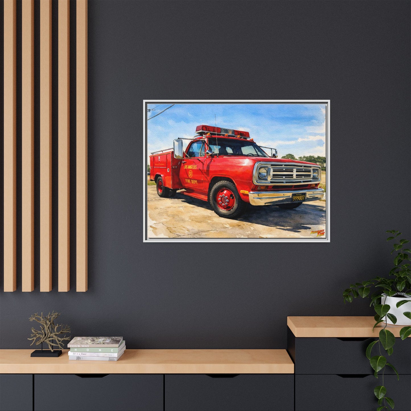 EMERGENCY SQUAD 51 WATERCOLOR PAINTING Fireball TV Car Canvas Print - Framed | Wall Art 24x18