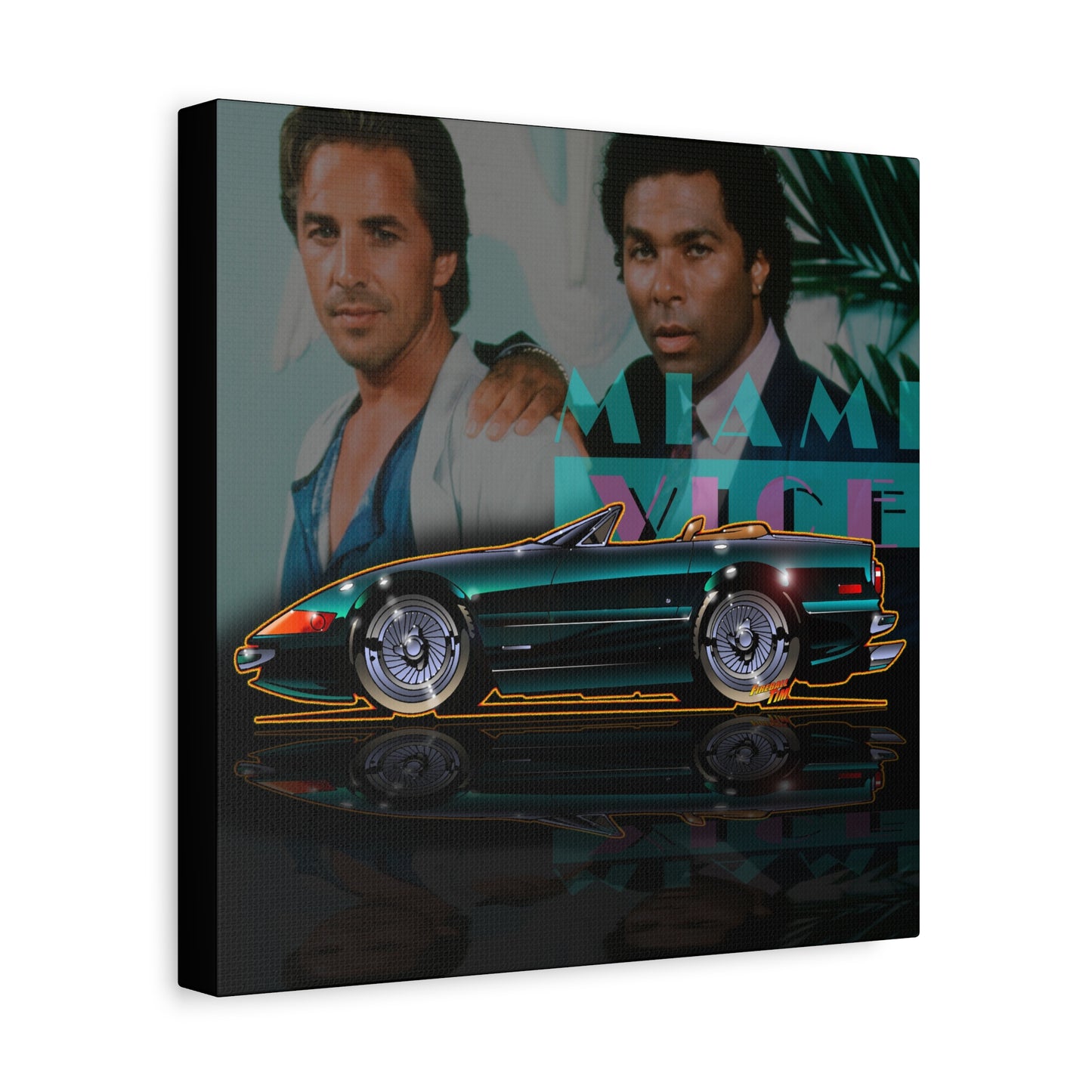 MIAMI VICE FERRARI DAYTONA Fireball Canvas Art Wall Print - 12x12