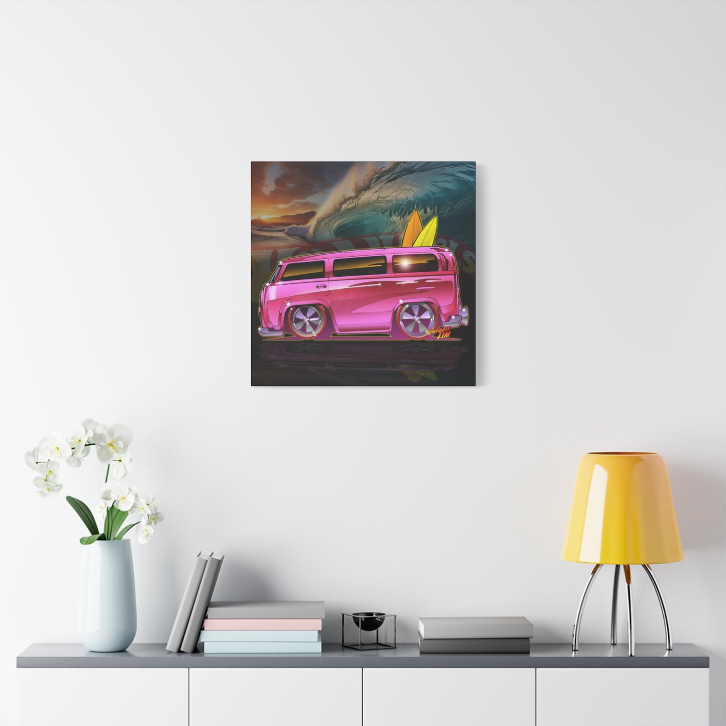 HOT WHEELS PINK BEACH BOMB BUS Fireball Art Canvas Print