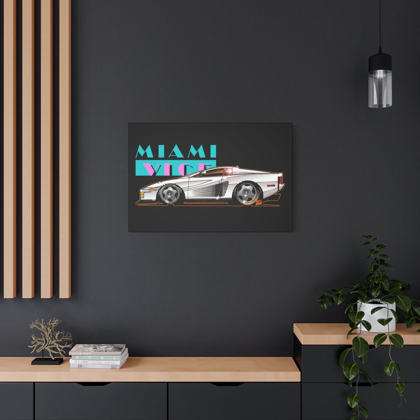 MIAMI VICE FERRARI TESTAROSSA Fireball Canvas Art Wall Print
