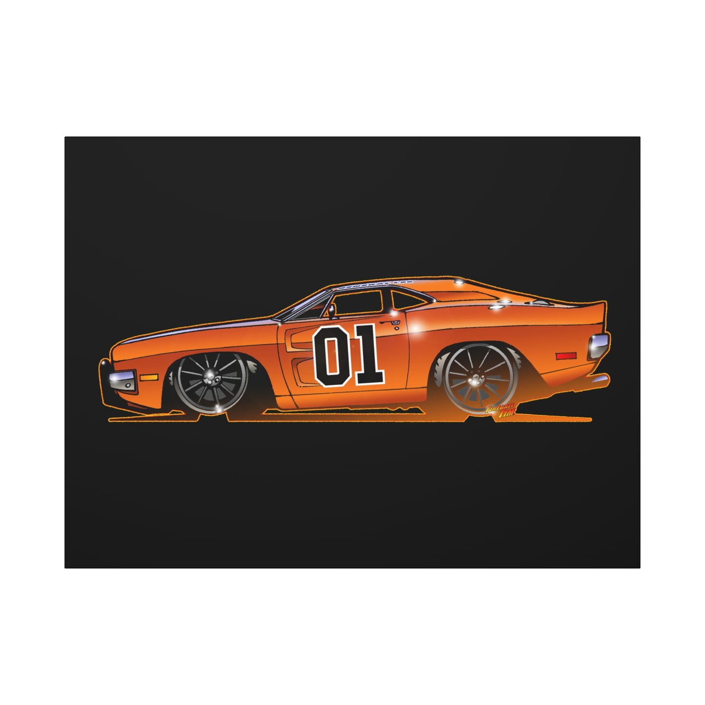 DUKES OF HAZZARD General Lee Dodge Charger Fireball Art Canvas Wall Print