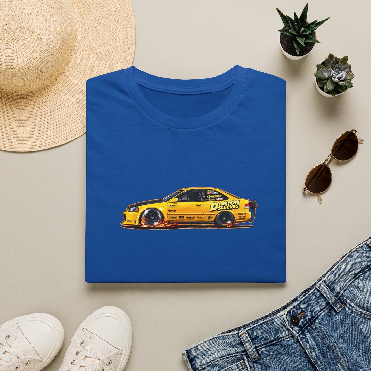 DARTON SLEEVES HONDA Drag Car Collectible Fireball Art Tee Shirt