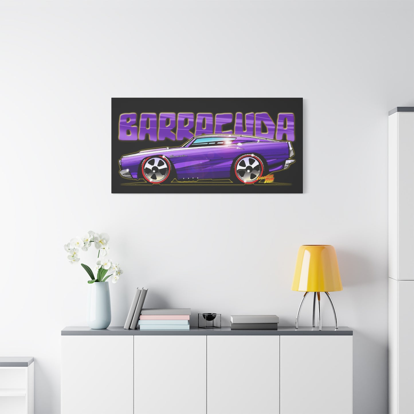 PLYMOUTH BARRACUDA Fireball Art Canvas Wall Print