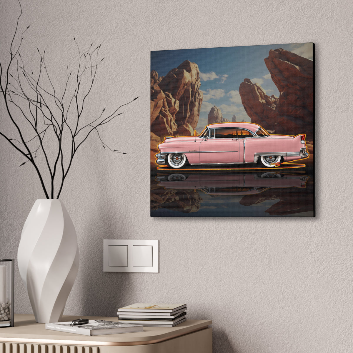 CADILLAC Coupe DeVille 1953 Collectible Fireball Art Canvas Stretched Print
