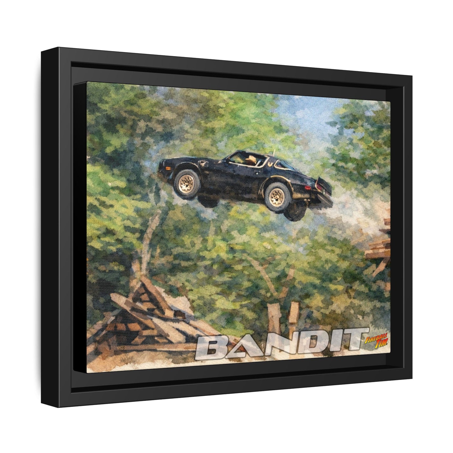 SMOKEY AND THE BANDIT TRANS AM WATERCOLOR PAINTING Fireball Movie Car Canvas Print - Framed 24x18