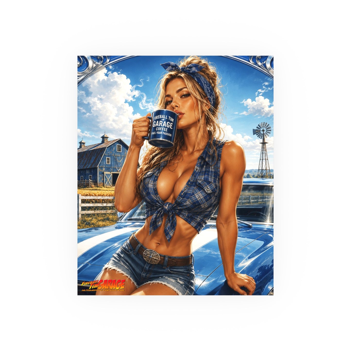 MIDWEST MOCHA Chevy Camaro Vintage Fireball Art Travel Pinup Poster