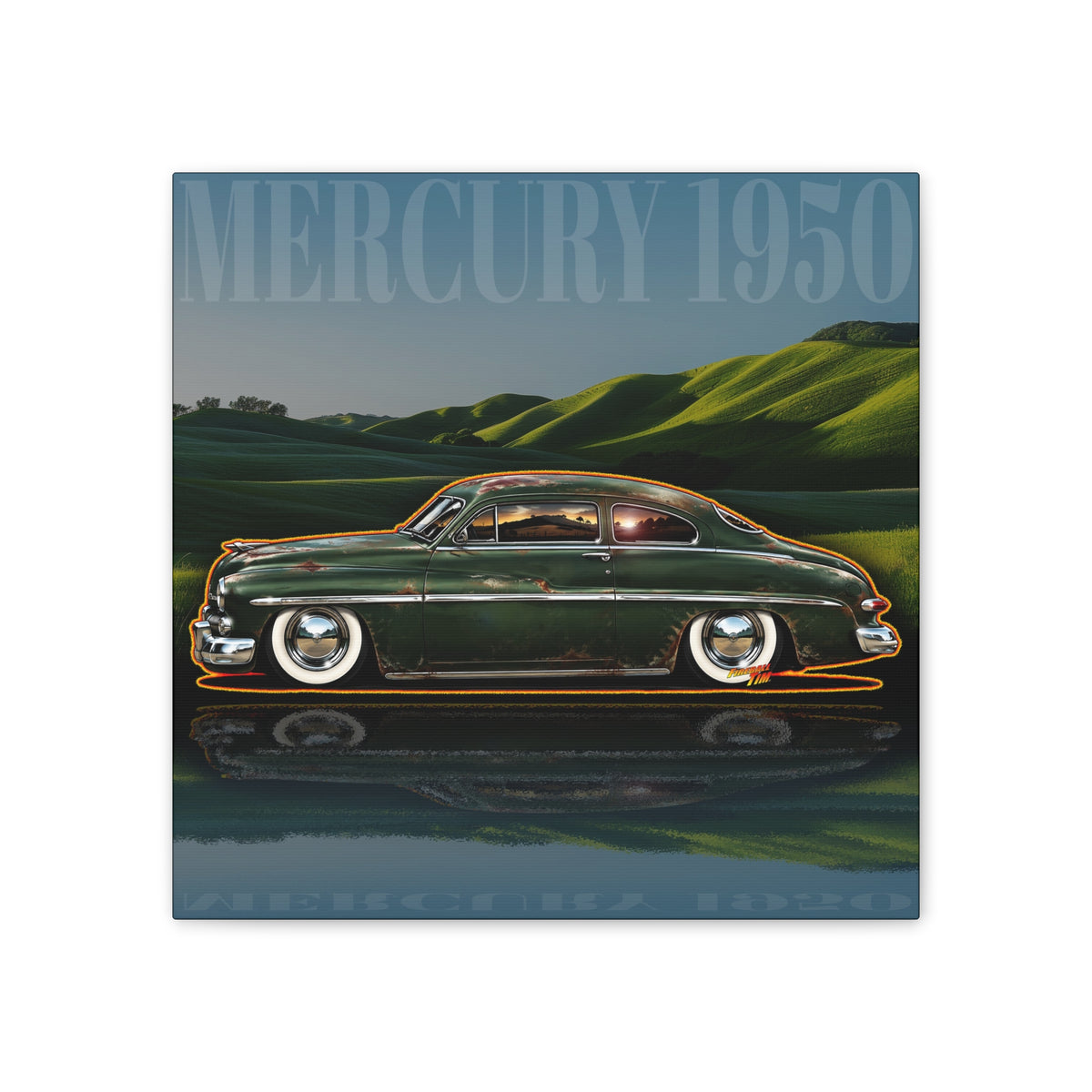 MERCURY COUPE 1950 Collectible Fireball Art Canvas Stretched Print