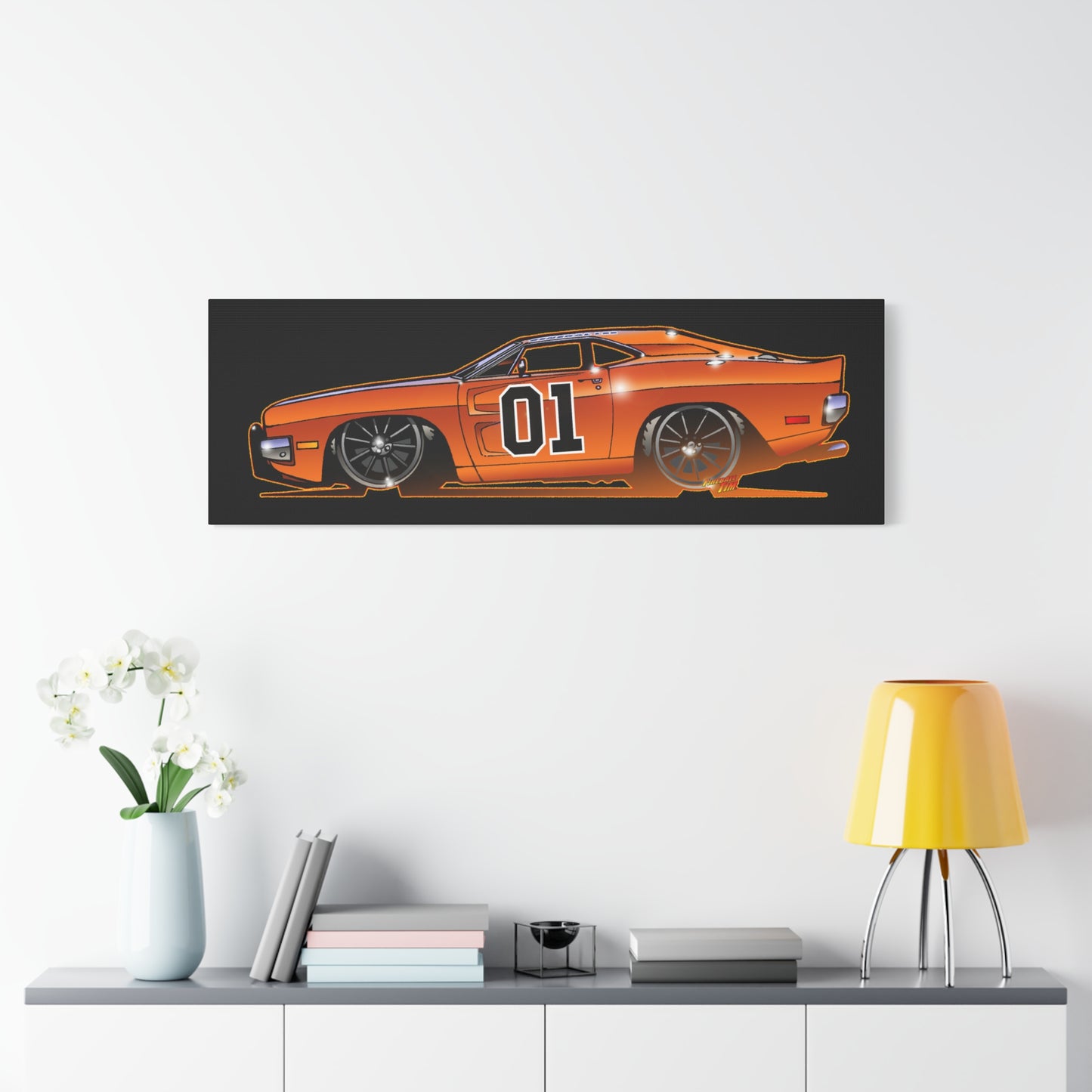 DUKES OF HAZZARD General Lee Dodge Charger Fireball Art Canvas Wall Print