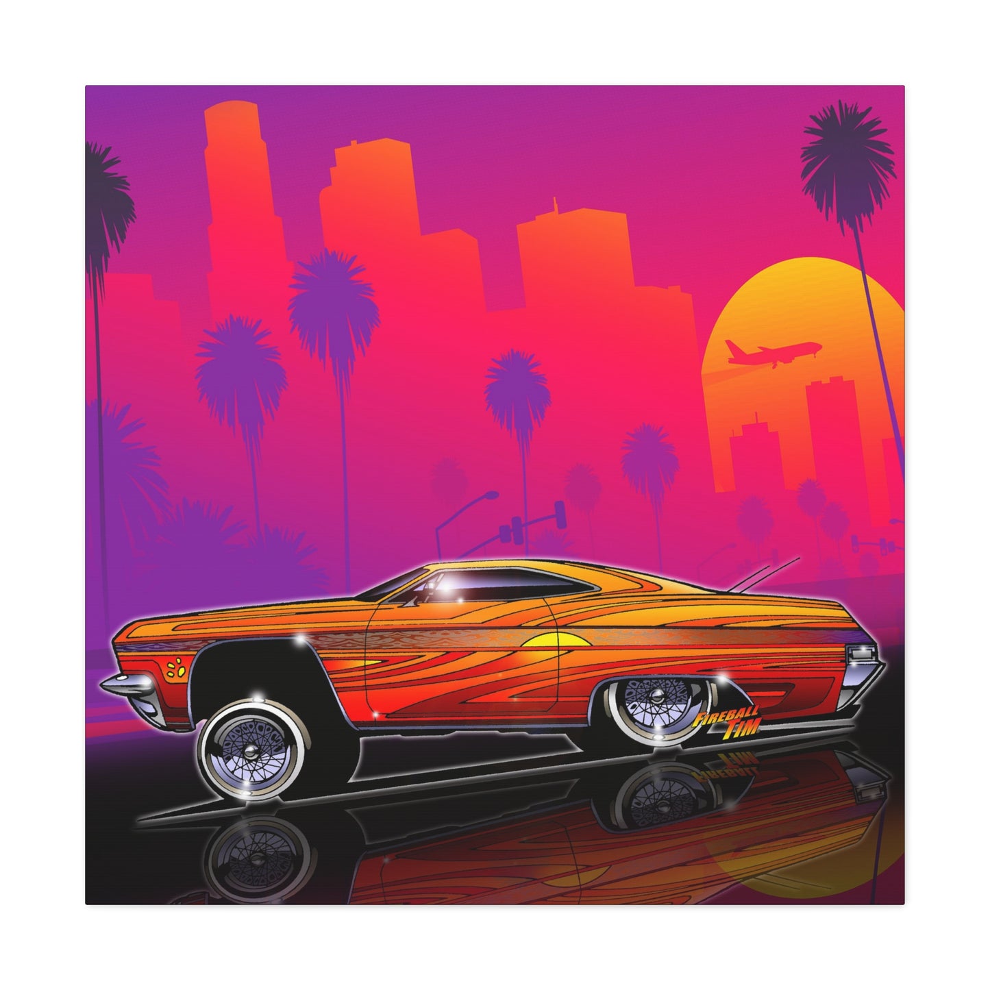CHEVY IMPALA LOWRIDER Collectible Fireball Art Canvas Print