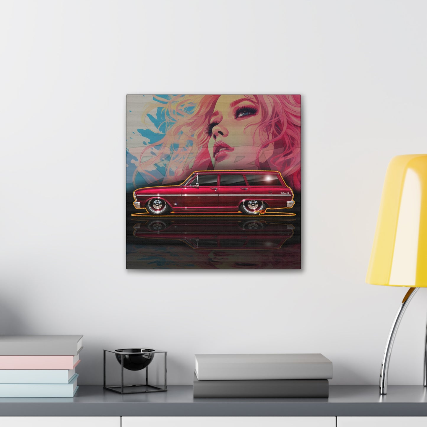 CHEVY NOVA WAGON 1965 Collectible Fireball Art Canvas Stretched Print