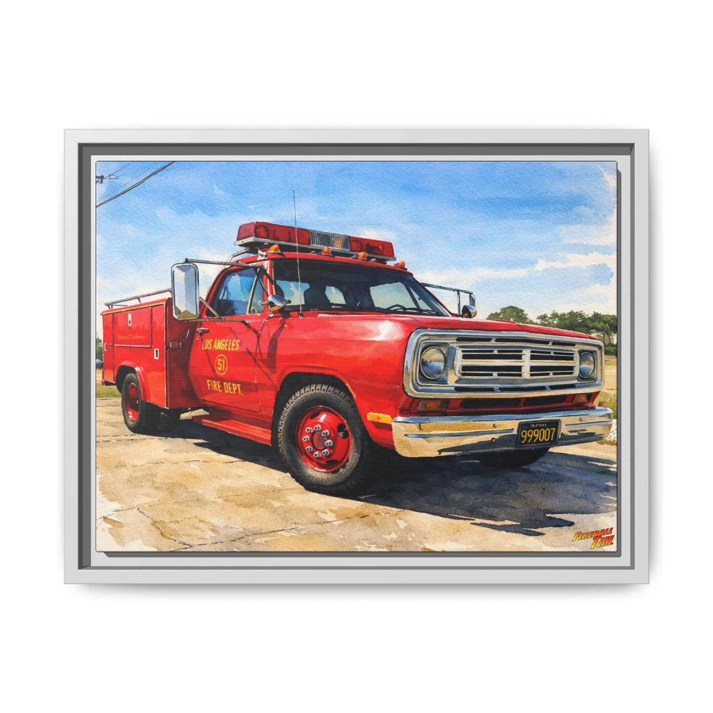 EMERGENCY SQUAD 51 WATERCOLOR PAINTING Fireball TV Car Canvas Print - Framed | Wall Art 24x18